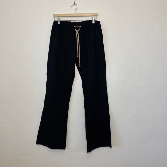 Santiki – Black Cotton Wide Leg Drawstring Pants - Picture 1 of 8